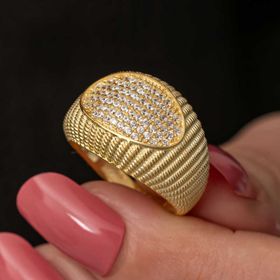 Gumush T8726 Gold Zirkon Taşlı Kadın Gümüş Yüzük