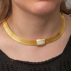 Gumush T8737 Gümüş Gold Zirkon Taşlı Trabzon Hasır Kadın Kolye