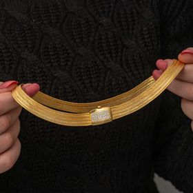 Gumush T8737 Gümüş Gold Zirkon Taşlı Trabzon Hasır Kadın Kolye