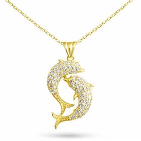 Gumush T8762 Gümüş Gold Çift Yunus Balığı Kadın Kolye