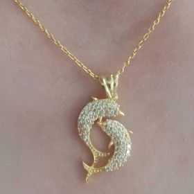 Gumush T8762 Gümüş Gold Çift Yunus Balığı Kadın Kolye
