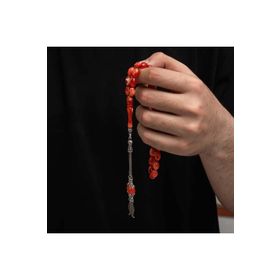 Gumush T8779 Gümüş Püskül Sıkma Kehribar Tesbih