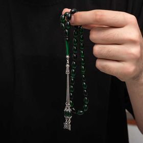 Gumush T8784 Gümüş Püskül Sıkma Kehribar Tesbih