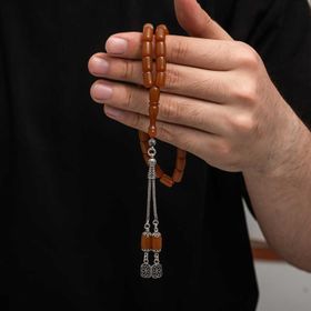 Gumush T8785 Gümüş Püskül Sıkma Kehribar Tesbih