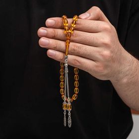 Gumush T8794 Gümüş Püskül Sıkma Kehribar Tesbih
