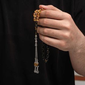 Gumush T8796 Gümüş Püskül Sıkma Kehribar Tesbih