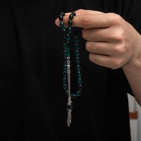 Gumush T8798 Gümüş Püskül Sıkma Kehribar Tesbih
