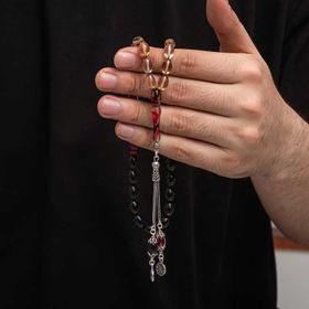 Gumush T8801 Gümüş Püskül Sıkma Kehribar Tesbih