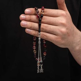 Gumush T8802 Gümüş Püskül Sıkma Kehribar Tesbih