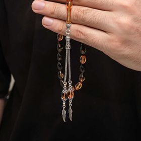 Gumush T8804 Gümüş Püskül Sıkma Kehribar Tesbih