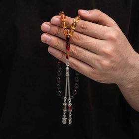 Gumush T8805 Gümüş Püskül Sıkma Kehribar Tesbih