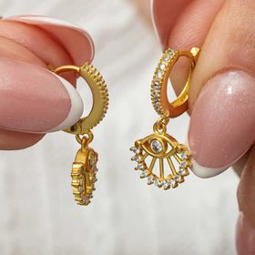 Gumush T8848 Sallantılı Gold Göz Kadın Gümüş Küpe