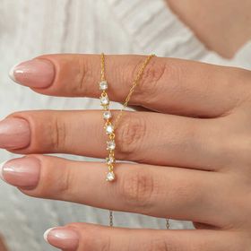 Gumush T8879 Zirkon Sıra Taşlı Gold Kadın Gümüş Kolye