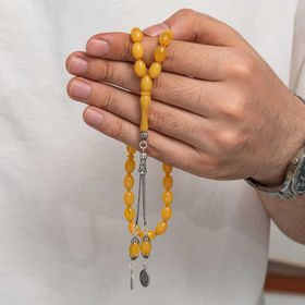 Gumush T8908 Gümüş Püsküllü Sıkma Kehribar Tesbih