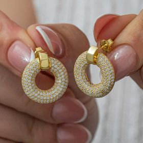 Gumush T8909 Halka Gold Kadın Gümüş Küpe