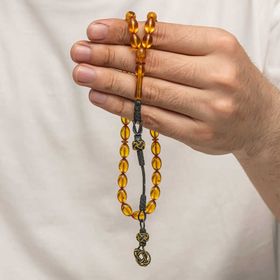 Gumush T8925 Gümüş Kazaz Püsküllü Sıkma Kehribar Tesbih