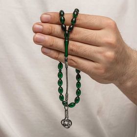 Gumush T8937 Gümüş Kazaz Püsküllü Sıkma Kehribar Tesbih