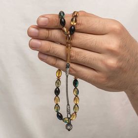 Gumush T8939 Gümüş Kazaz Püsküllü Sıkma Kehribar Tesbih