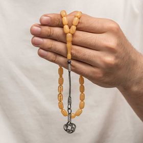 Gumush T8941 Gümüş Kazaz Püsküllü Sıkma Kehribar Tesbih