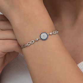 Gumush T8956 Nazarlı Sonsuzluk Kadın Gümüş Bileklik
