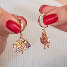 Gumush T8978 Rose Renkli Taşlı Hayat Ağacı Kadın Gümüş Küpe