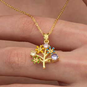 Gumush T8991 Gold Renkli Hayat Ağacı Kadın Gümüş Kolye