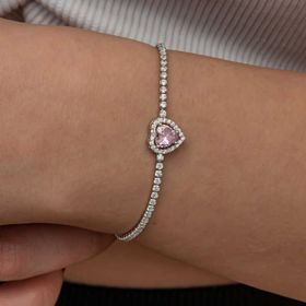Gumush T8995 Gümüş Pembe Taşlı Kalpli Su Yolu Bileklik