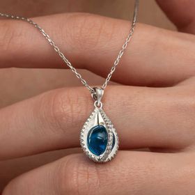 Gumush T8996 Mavi Zirkon Taşlı Küre Kadın Gümüş Kolye