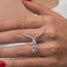Gumush T9004 Pembe Zirkon Taşlı Kalp Kadın Gümüş Kolye