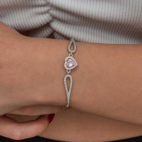 Gumush T9008 Pembe Zirkon Taşlı Kalp Gümüş Bileklik