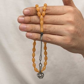 Gumush T9013 Gümüş Kazaz Püsküllü Sıkma Kehribar Tesbih