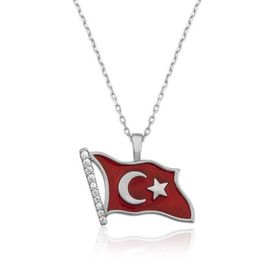 Gumush Türk Bayrağı Kadın Kolye
