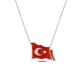 Gumush Türk Bayrağı Kadın Kolye
