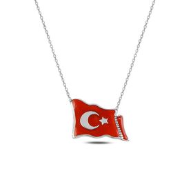 Gumush Türk Bayrağı Kadın Kolye