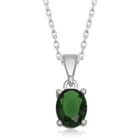 Gumush Yeşil Kristal Oval Taşlı Kadın Gümüş Kolye