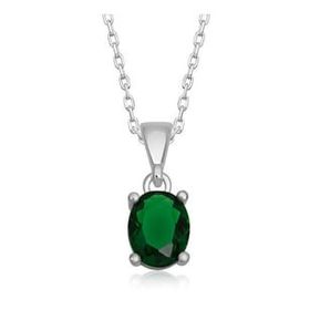 Gumush Yeşil Kristal Oval Taşlı Kadın Gümüş Kolye