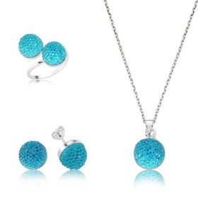 Gumush Yeşil Kristal Taşlı Kadın Gümüş Set