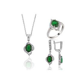 Gumush Yeşil Kristal Taşlı Kadın Gümüş Set