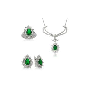 Gumush Yeşil Kristal Taşlı Kadın Gümüş Set