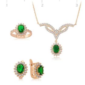 Gumush Yeşil Taşlı Çiçek Kadın Gümüş Set
