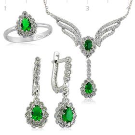 Gumush Yeşil Taşlı Kanat Kadın Gümüş Set