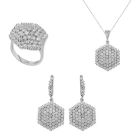 Gumush Zirkon Taşlı Altıgen Kadın Gümüş Set