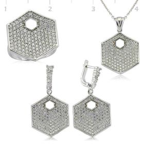 Gumush Zirkon Taşlı Altıgen Kadın Gümüş Set