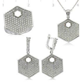 Gumush Zirkon Taşlı Altıgen Kadın Gümüş Set