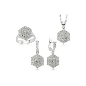 Gumush Zirkon Taşlı Altıgen Kadın Gümüş Set