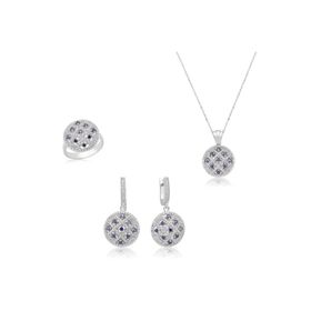 Gumush Zirkon Taşlı Altıgen Kadın Gümüş Set