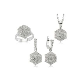 Gumush Zirkon Taşlı Altıgen Kadın Gümüş Set