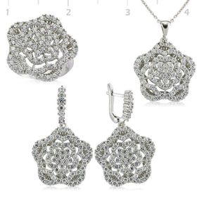 Gumush Zirkon Taşlı Çiçek Kadın Gümüş Set