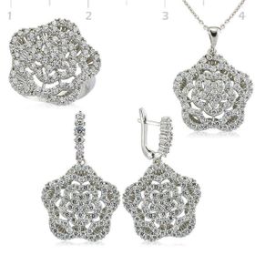 Gumush Zirkon Taşlı Çiçek Kadın Gümüş Set