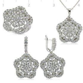 Gumush Zirkon Taşlı Çiçek Kadın Gümüş Set
